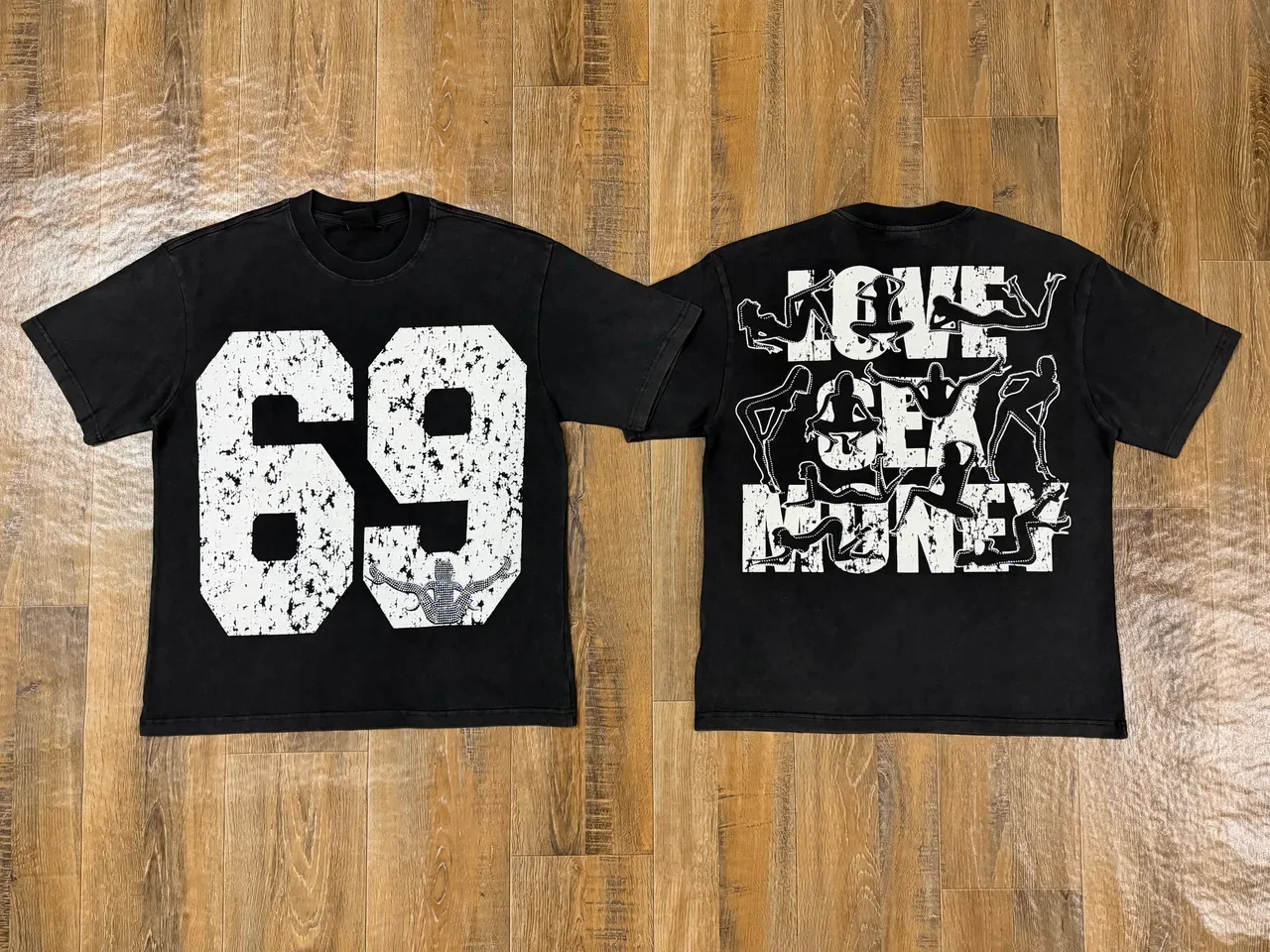 Graphic Print Distressed Typography Silhouette Overlay T-Shirt 8