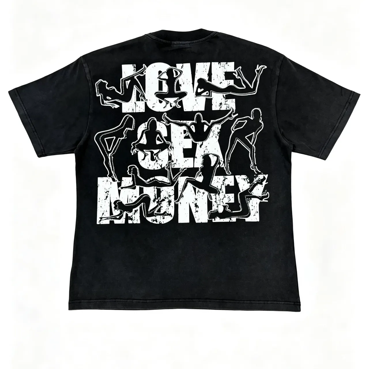 Graphic Print Distressed Typography Silhouette Overlay T-Shirt 13