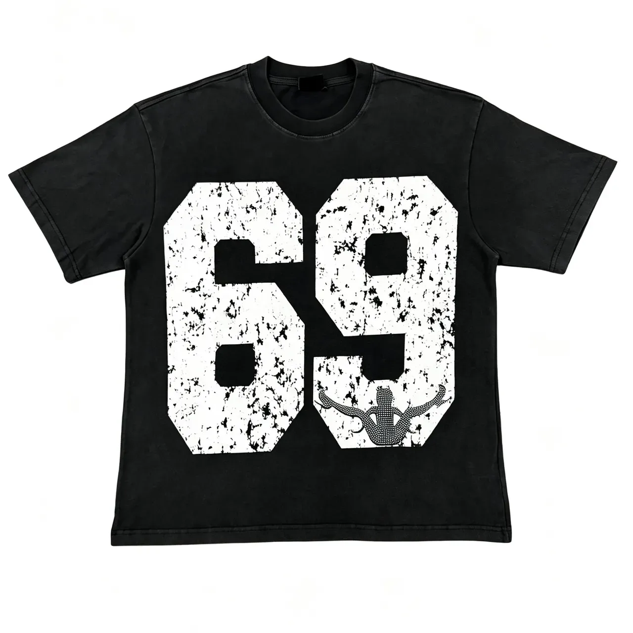 Graphic Print Distressed Typography Silhouette Overlay T-Shirt 14
