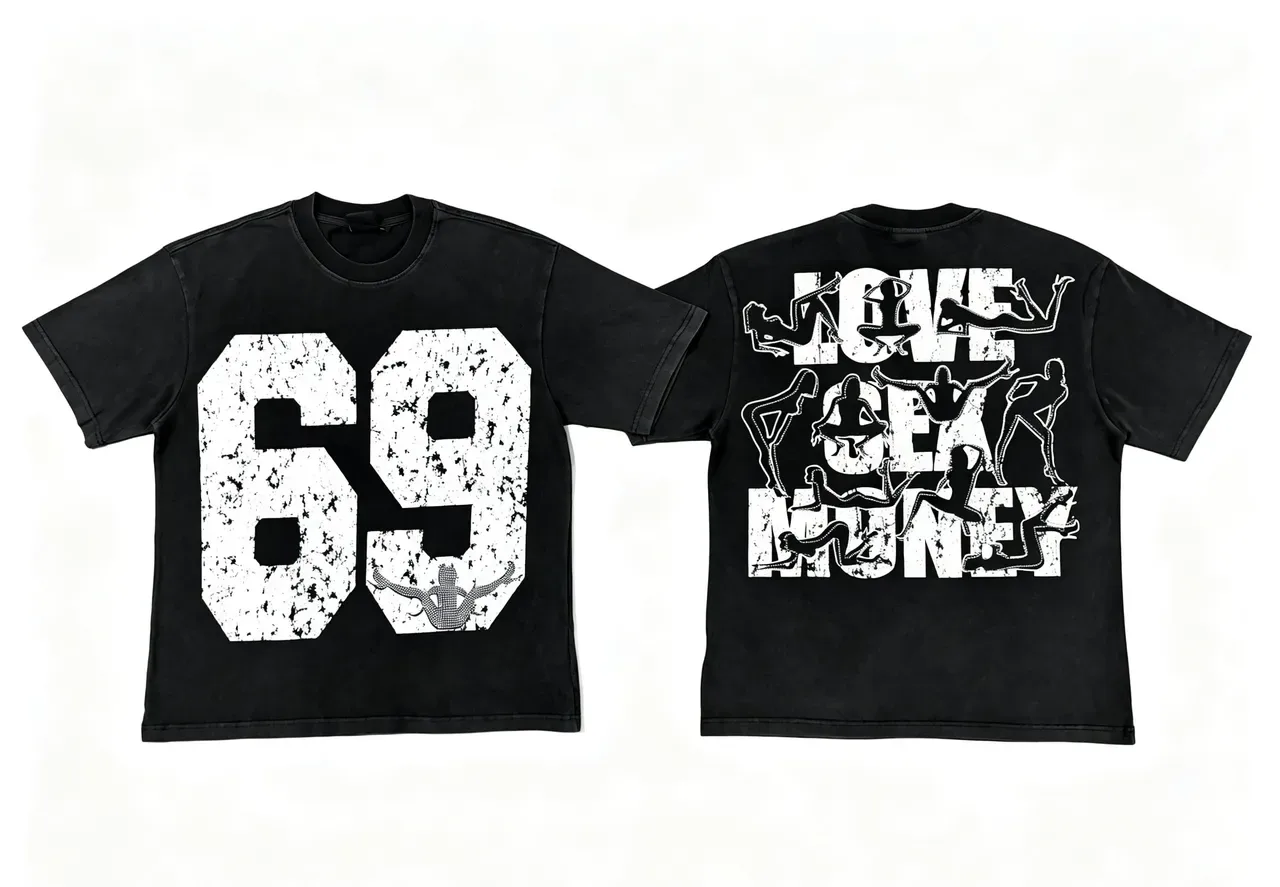 Graphic Print Distressed Typography Silhouette Overlay T-Shirt 15