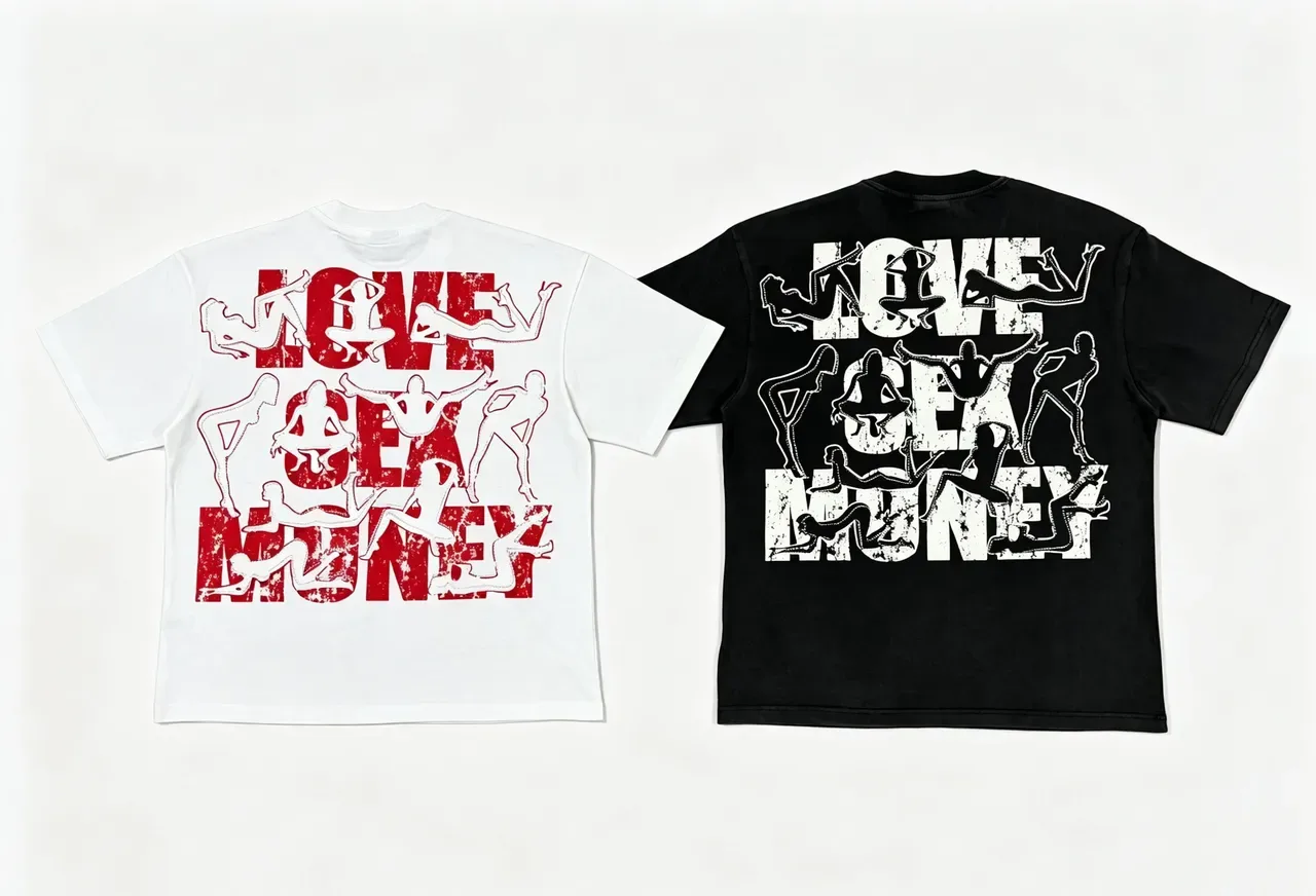Graphic Print Distressed Typography Silhouette Overlay T-Shirt 16