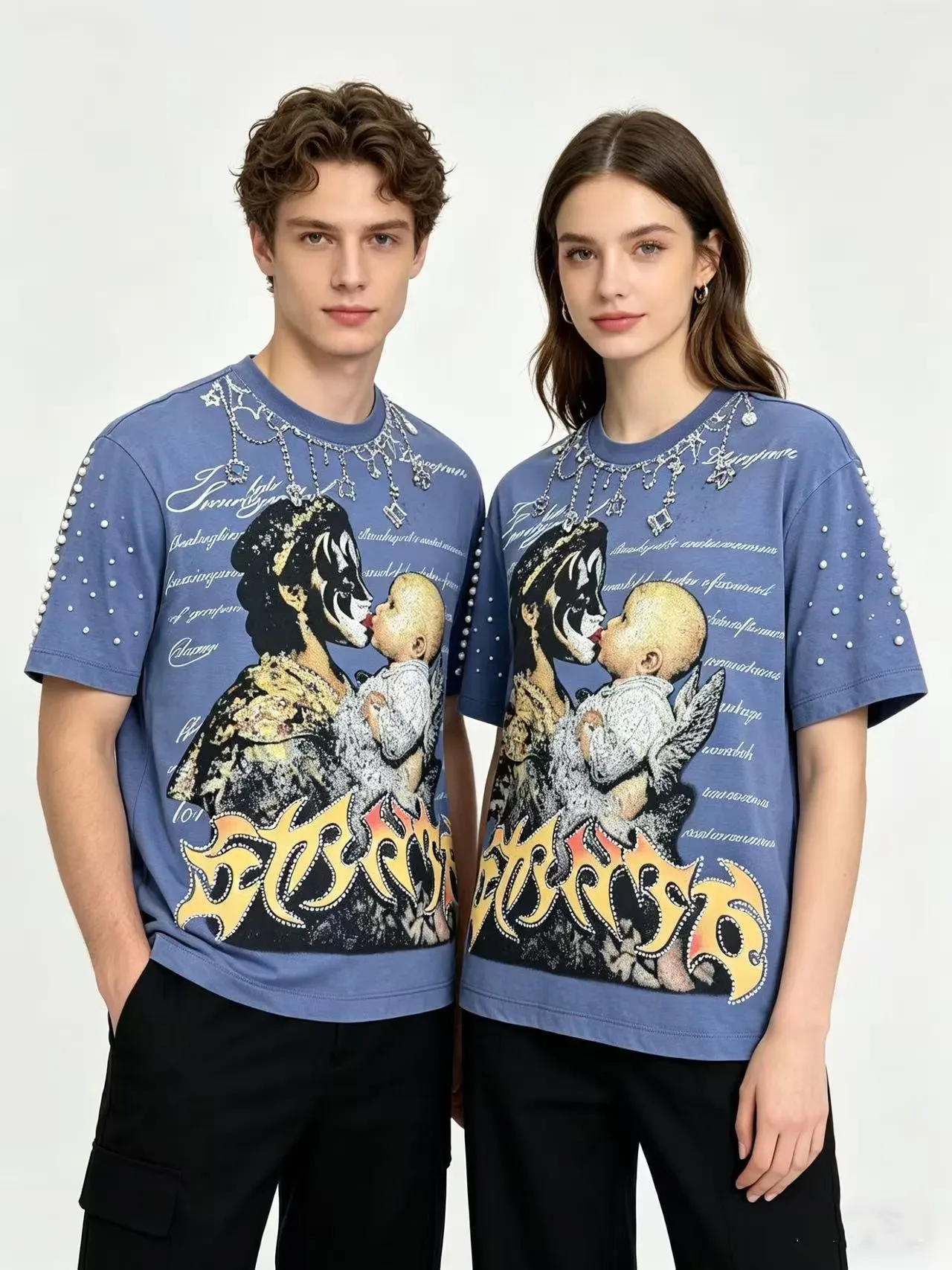 Graphic-Print Rhinestone-Embellished Oversized T-Shirt 3