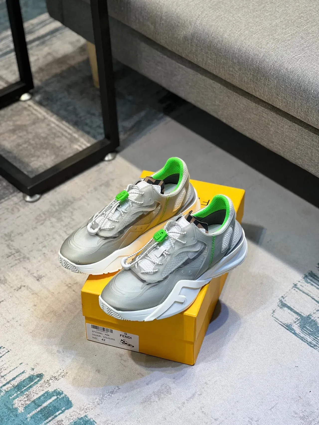Gray and Green Chunky Sole Lifestyle Sneaker 5