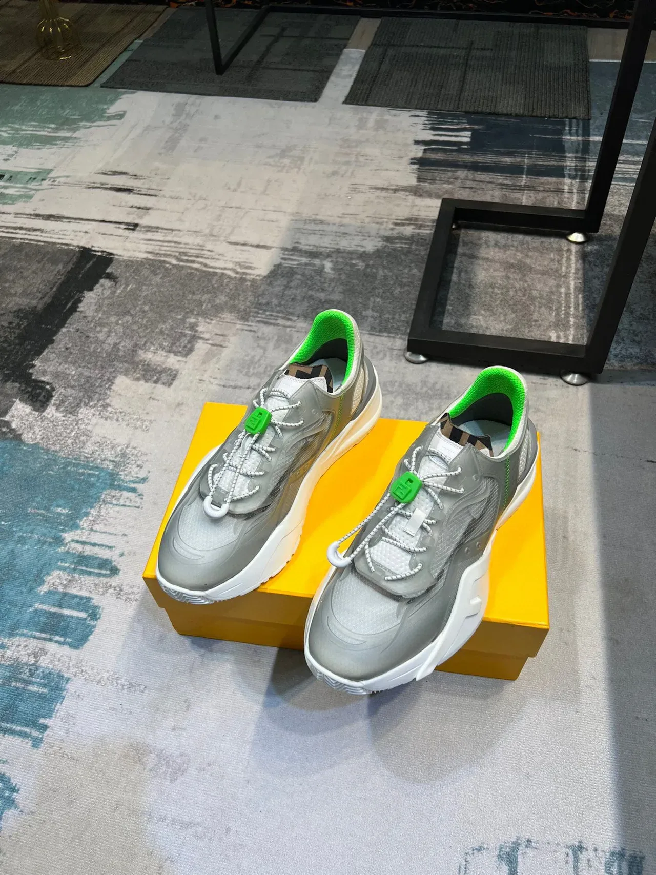 Gray and Green Chunky Sole Lifestyle Sneaker 6