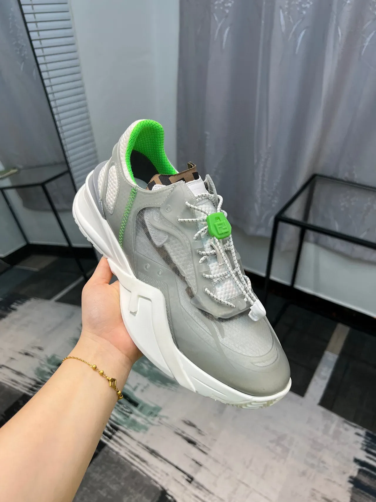 Gray and Green Chunky Sole Lifestyle Sneaker 7
