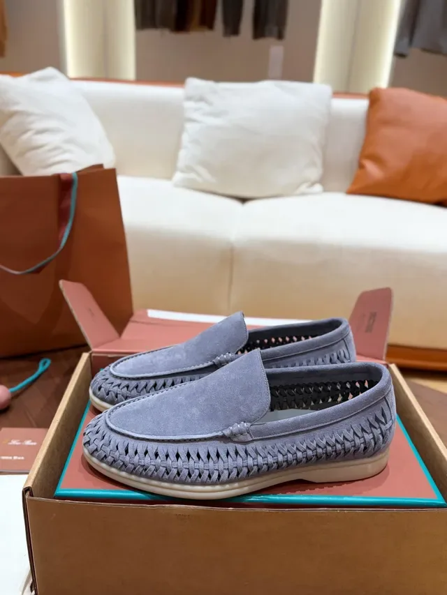 Gray Beige Woven Perforated Upper Suede-Like Texture Loafer 4