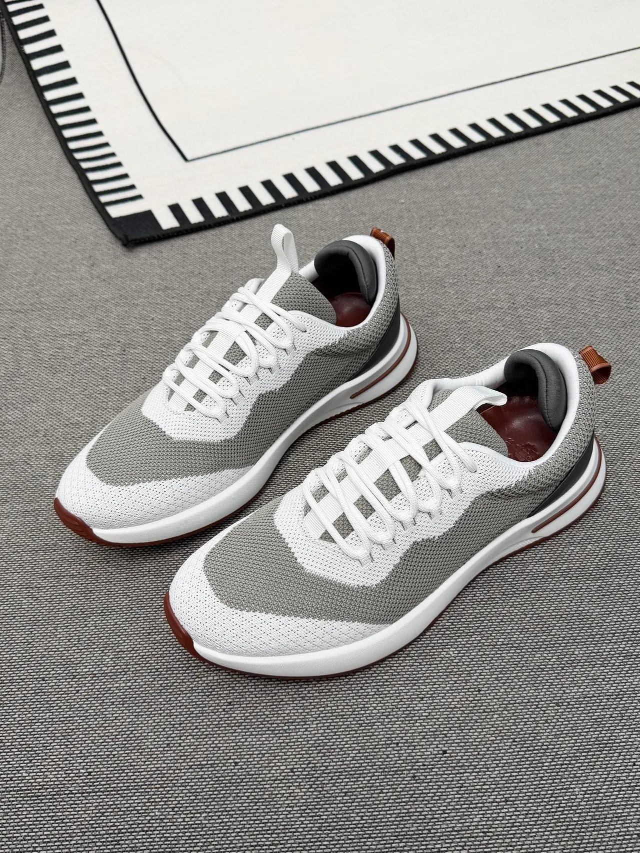 Gray Brown Knit-and-Mesh Upper Sculpted White Midsole Sneakers 2