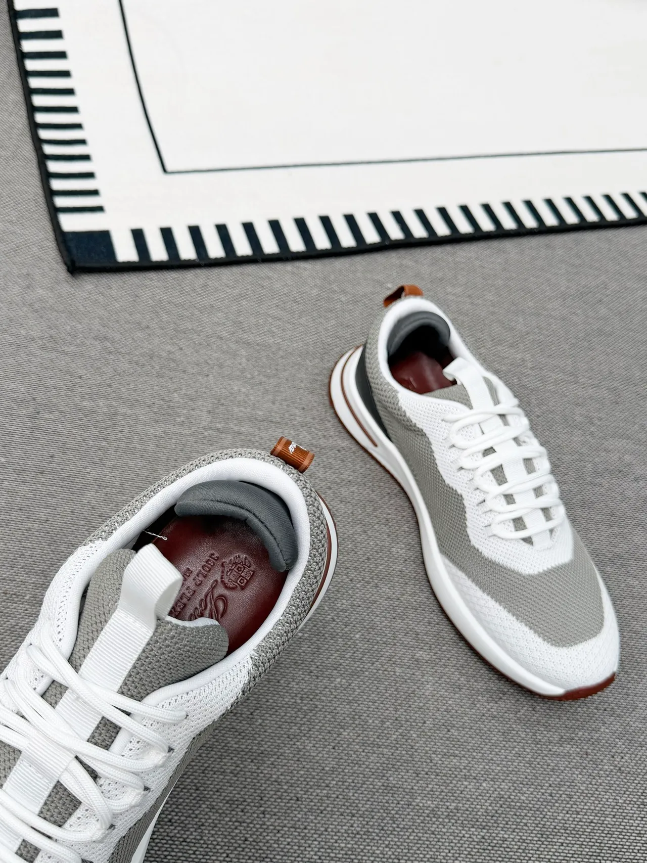 Gray Brown Knit-and-Mesh Upper Sculpted White Midsole Sneakers 3