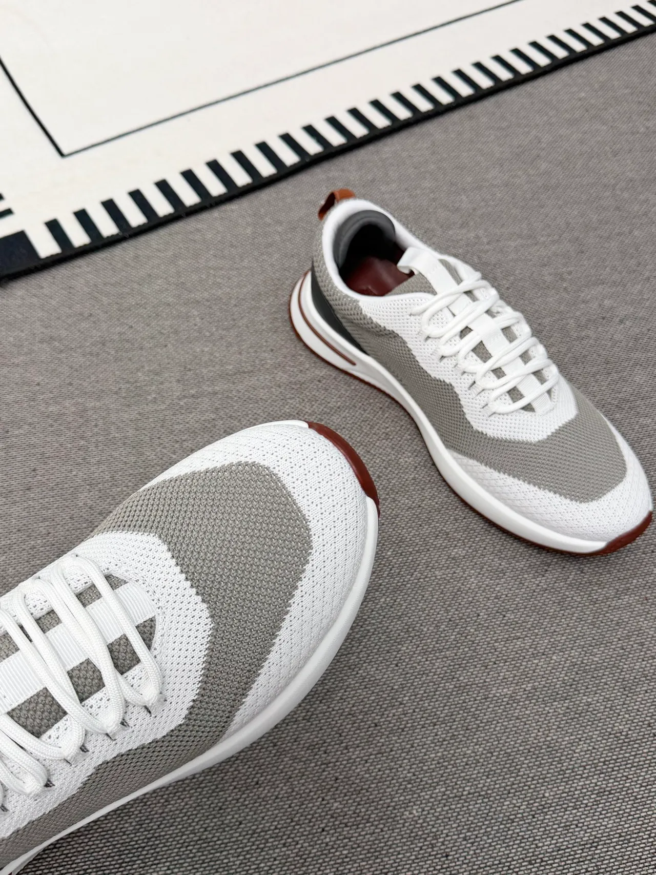 Gray Brown Knit-and-Mesh Upper Sculpted White Midsole Sneakers 4