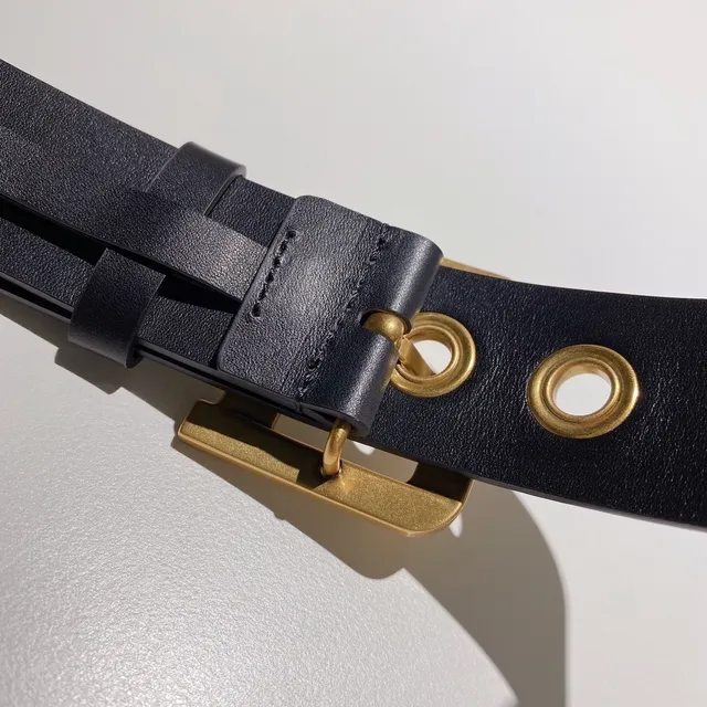 Gray Gold Narrow D-Ring Buckle Leather Belt 5