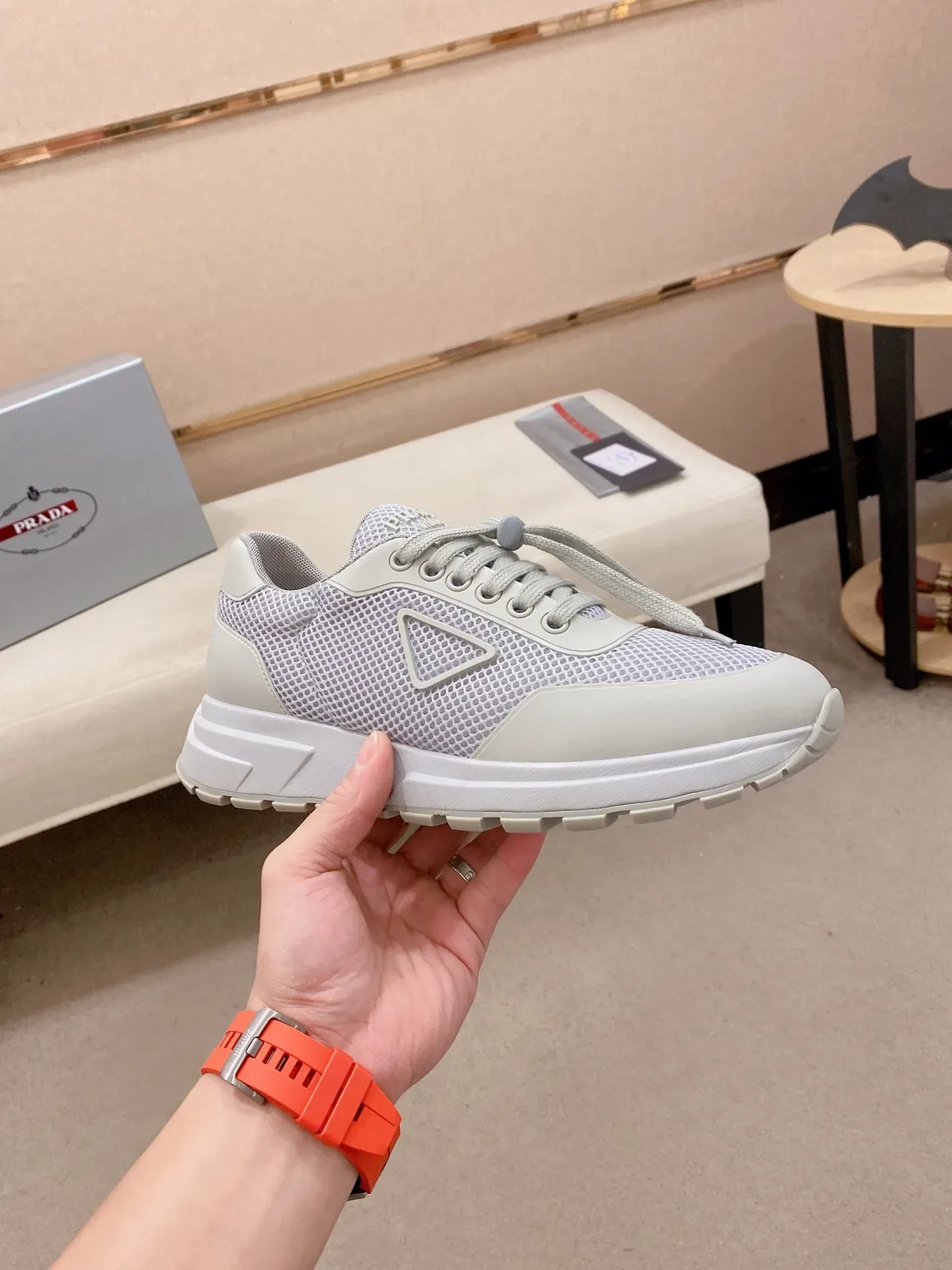 Gray Mesh Upper Sculpted White Midsole Sneakers 4