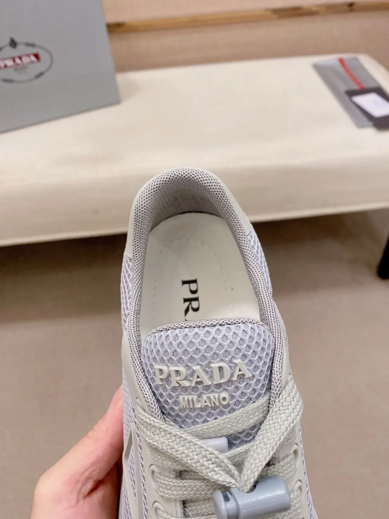 Gray Mesh Upper Sculpted White Midsole Sneakers 5