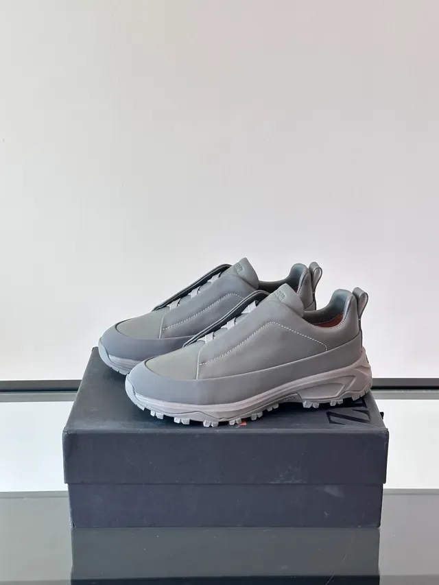 Gray Slip-On Construction Stitched Panel Upper Sneakers 5