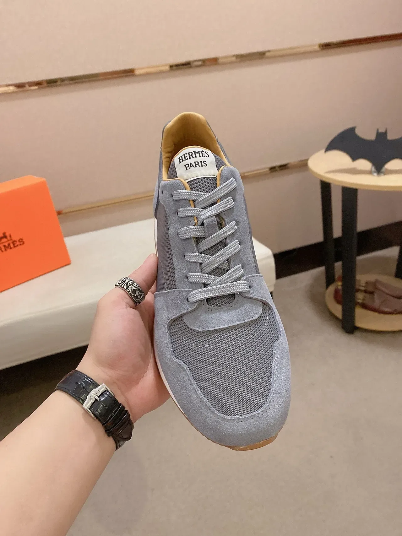 Gray Suede and Mesh Retro Runner Sneaker 2