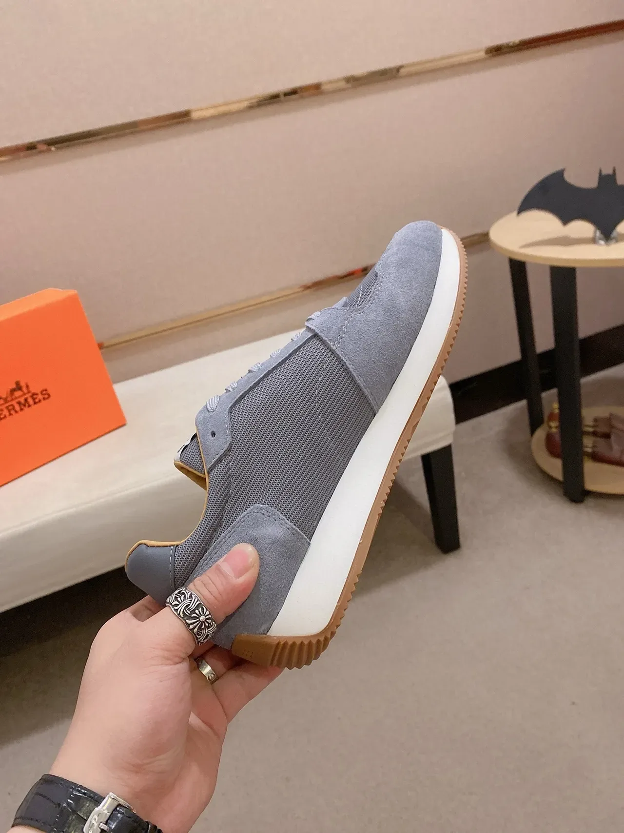 Gray Suede and Mesh Retro Runner Sneaker 5