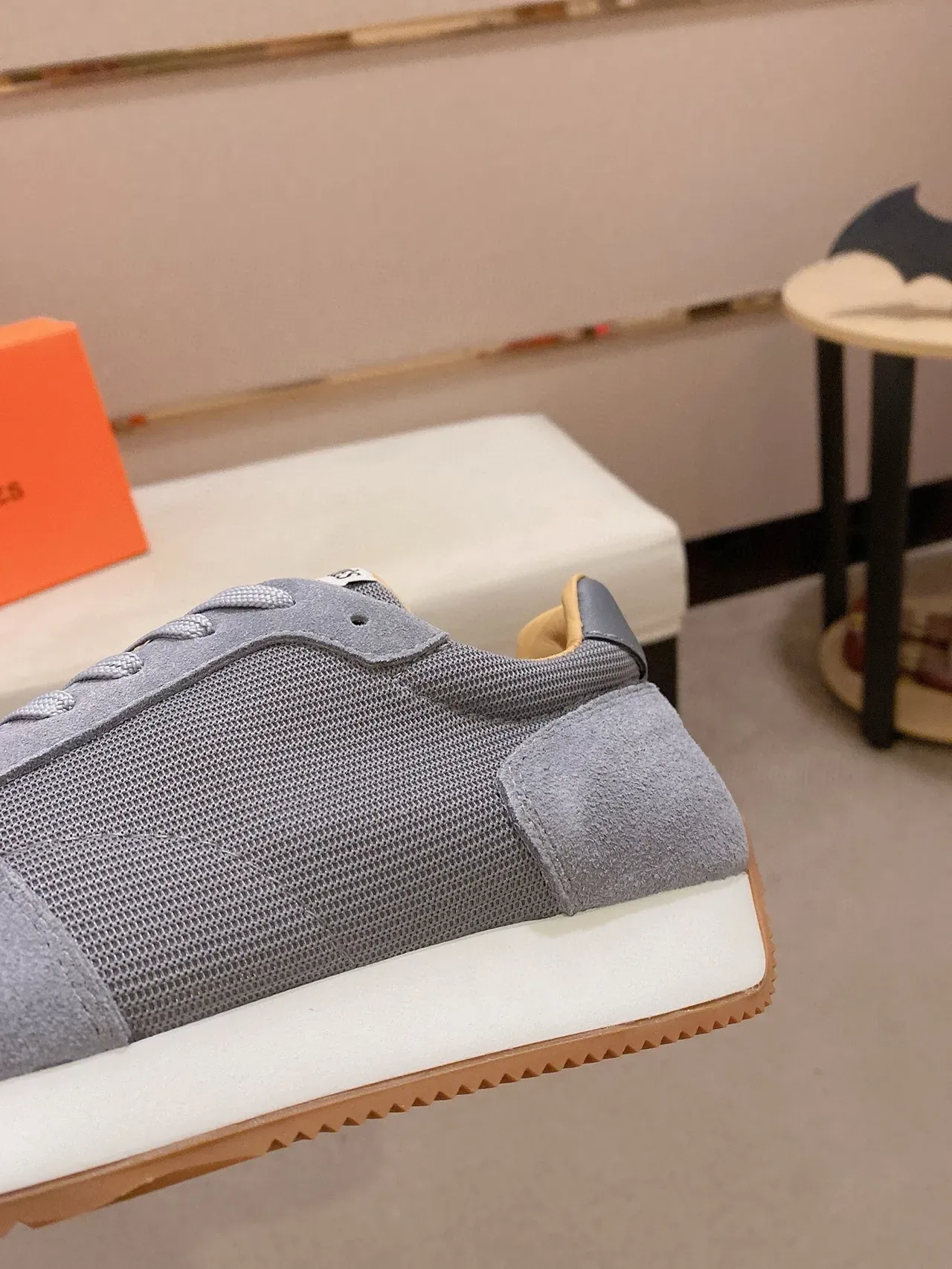 Gray Suede and Mesh Retro Runner Sneaker 7