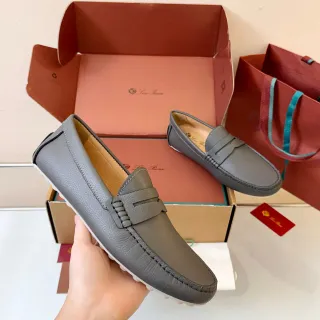 灰白粒纹皮革 Penny Strap Loafer
