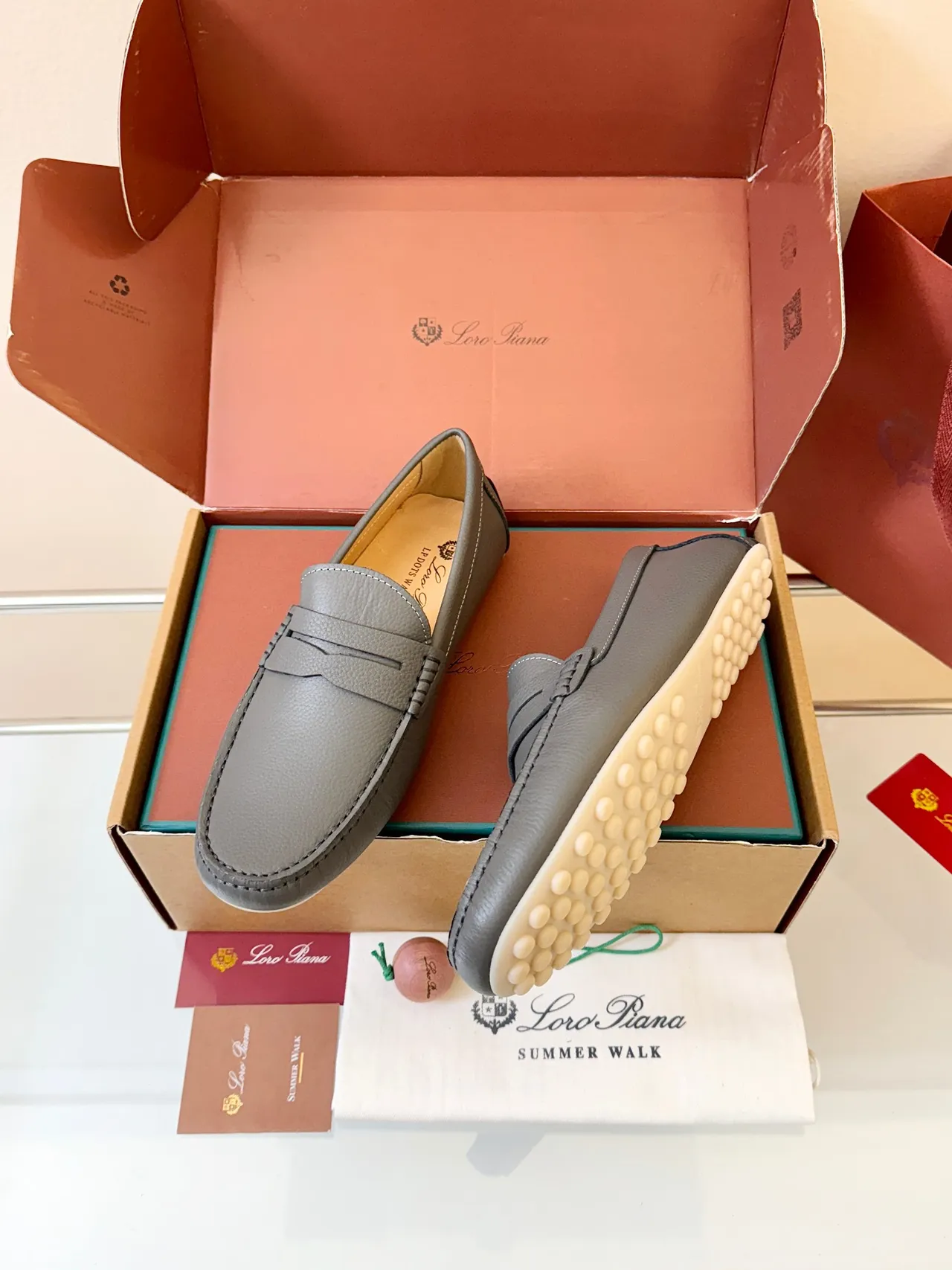 Gray White Pebbled Leather Penny Strap Loafer 2
