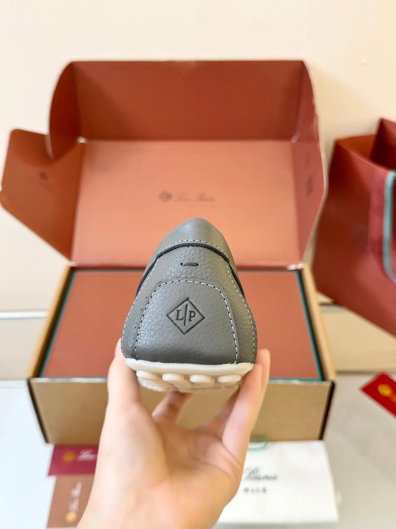 Gray White Pebbled Leather Penny Strap Loafer 4