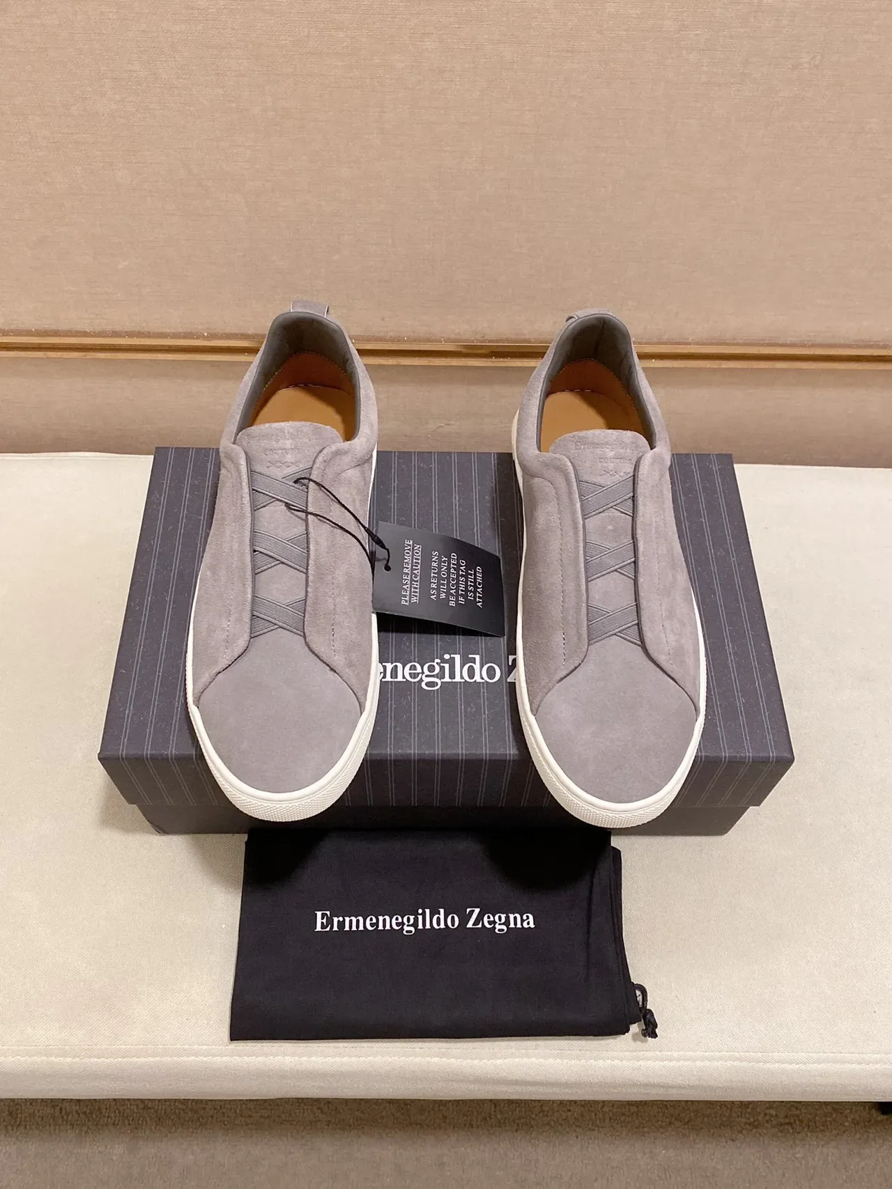 Gray White Slip-On Suede Upper Sneakers 5