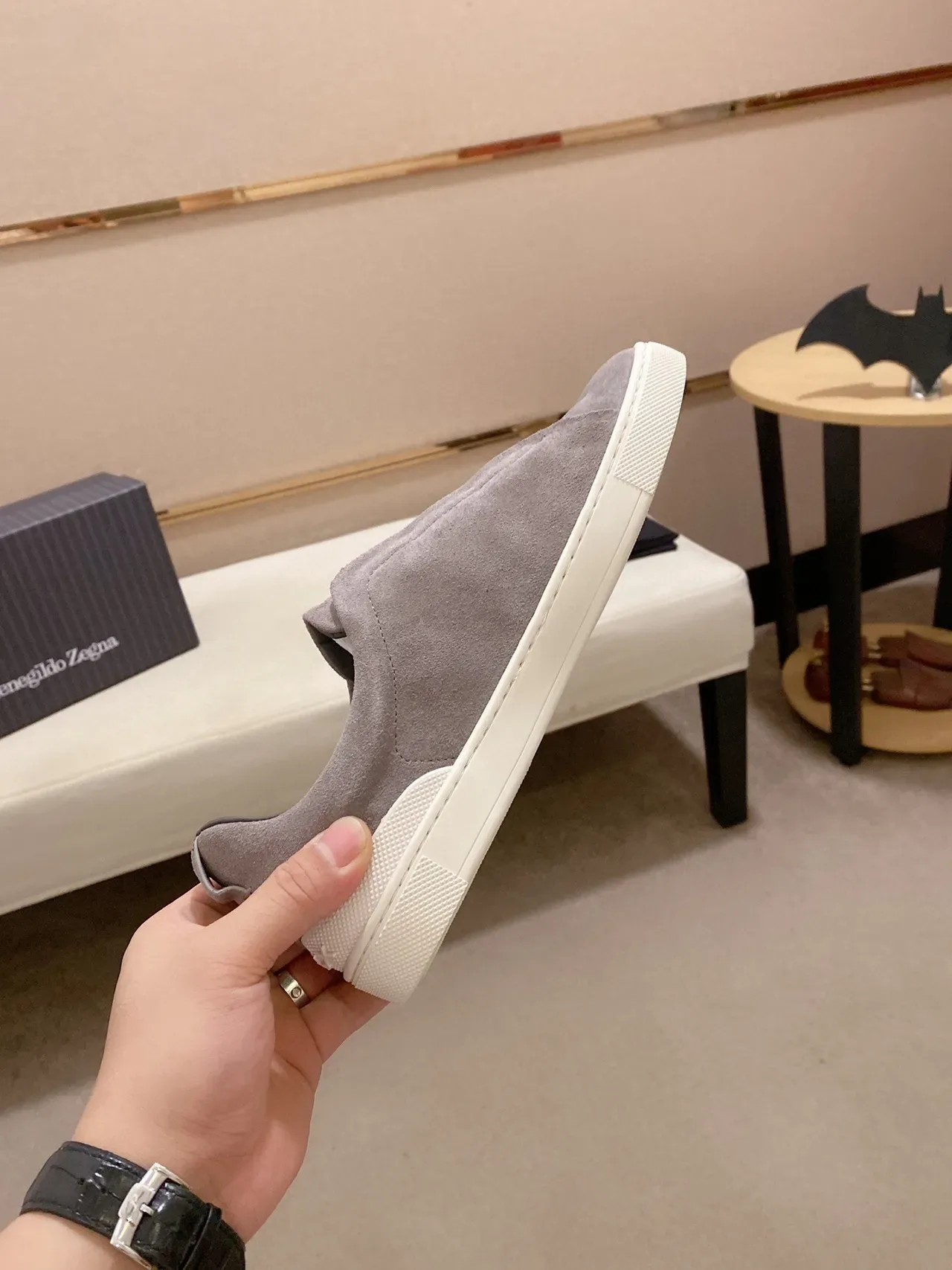 Gray White Slip-On Suede Upper Sneakers 7