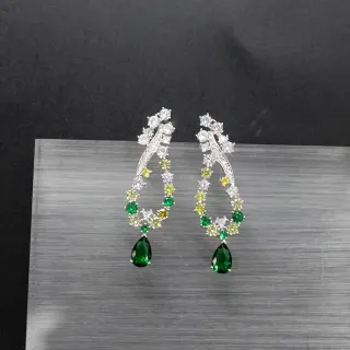 Green and Yellow-Gem Multi-Stone Teardrop Drop Earrings