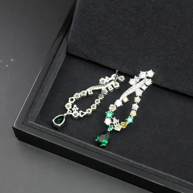 Green and Yellow-Gem Multi-Stone Teardrop Drop Earrings 2