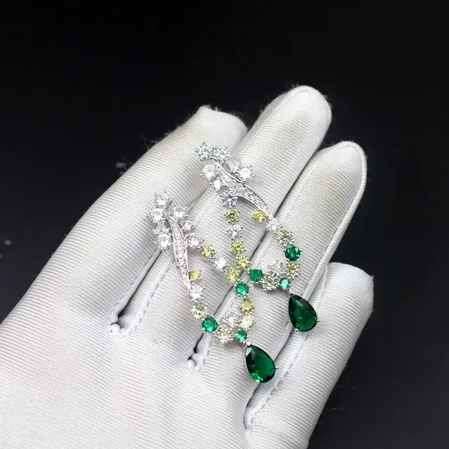 Green and Yellow-Gem Multi-Stone Teardrop Drop Earrings 3