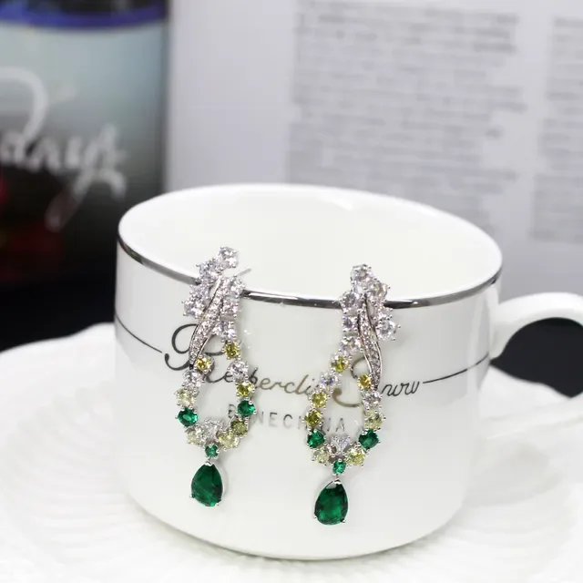 Green and Yellow-Gem Multi-Stone Teardrop Drop Earrings 4