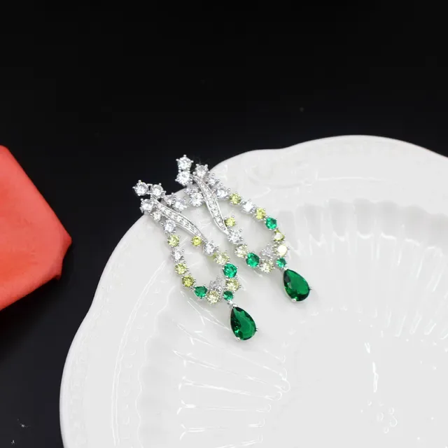 Green and Yellow-Gem Multi-Stone Teardrop Drop Earrings 5