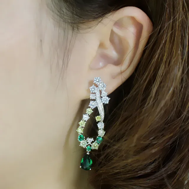 Green and Yellow-Gem Multi-Stone Teardrop Drop Earrings 6