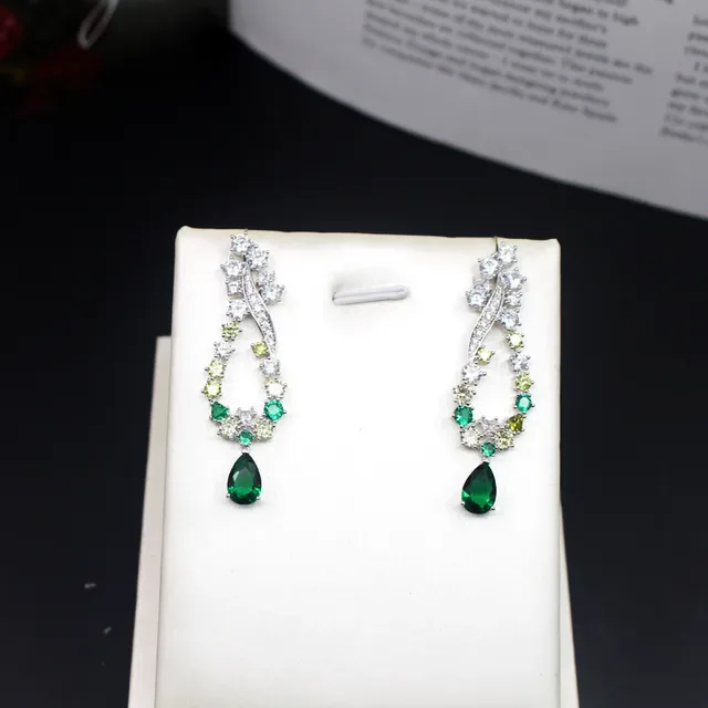 Green and Yellow-Gem Multi-Stone Teardrop Drop Earrings 7