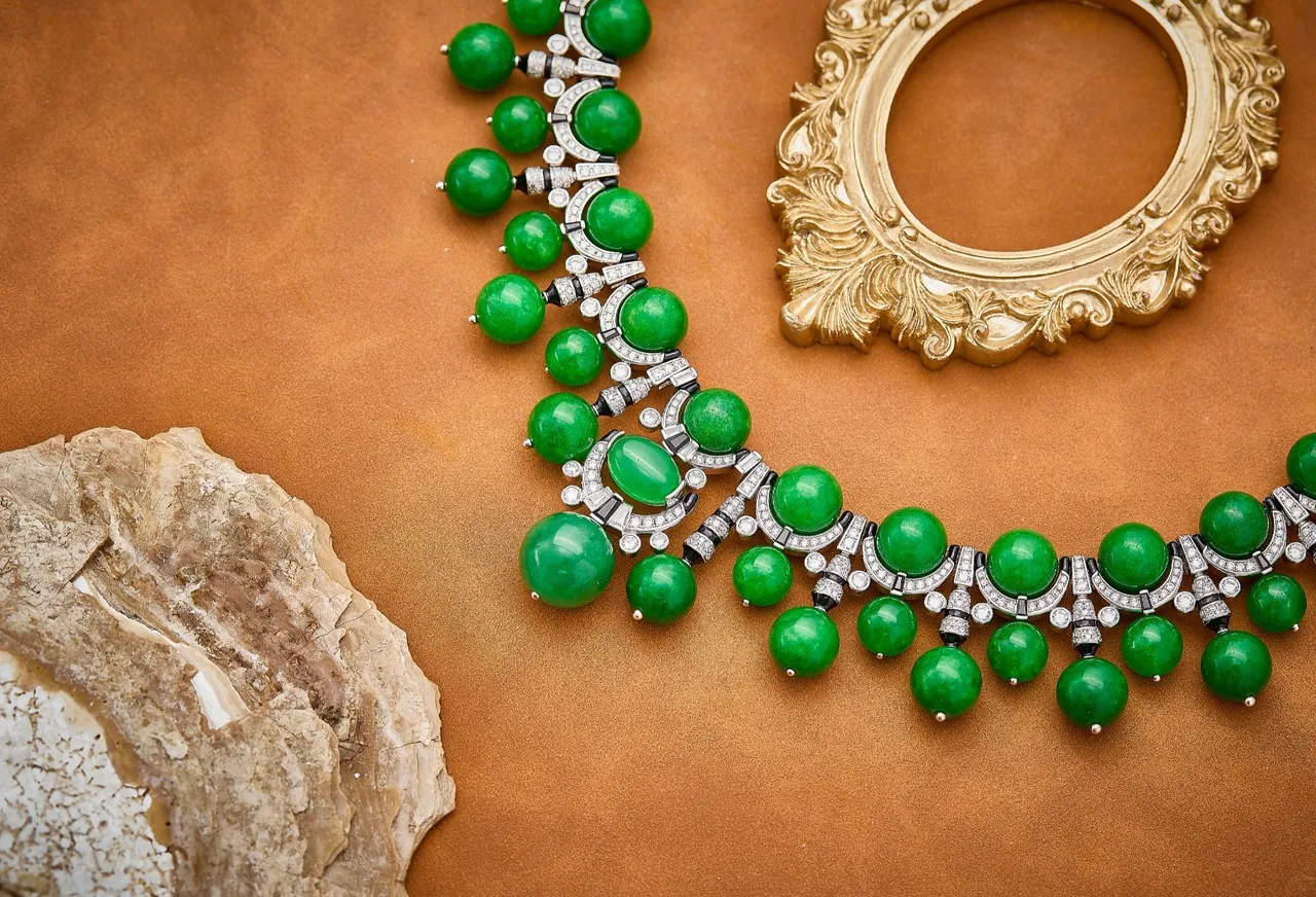 Green Blue Beaded Diamond-Accented Necklace 2