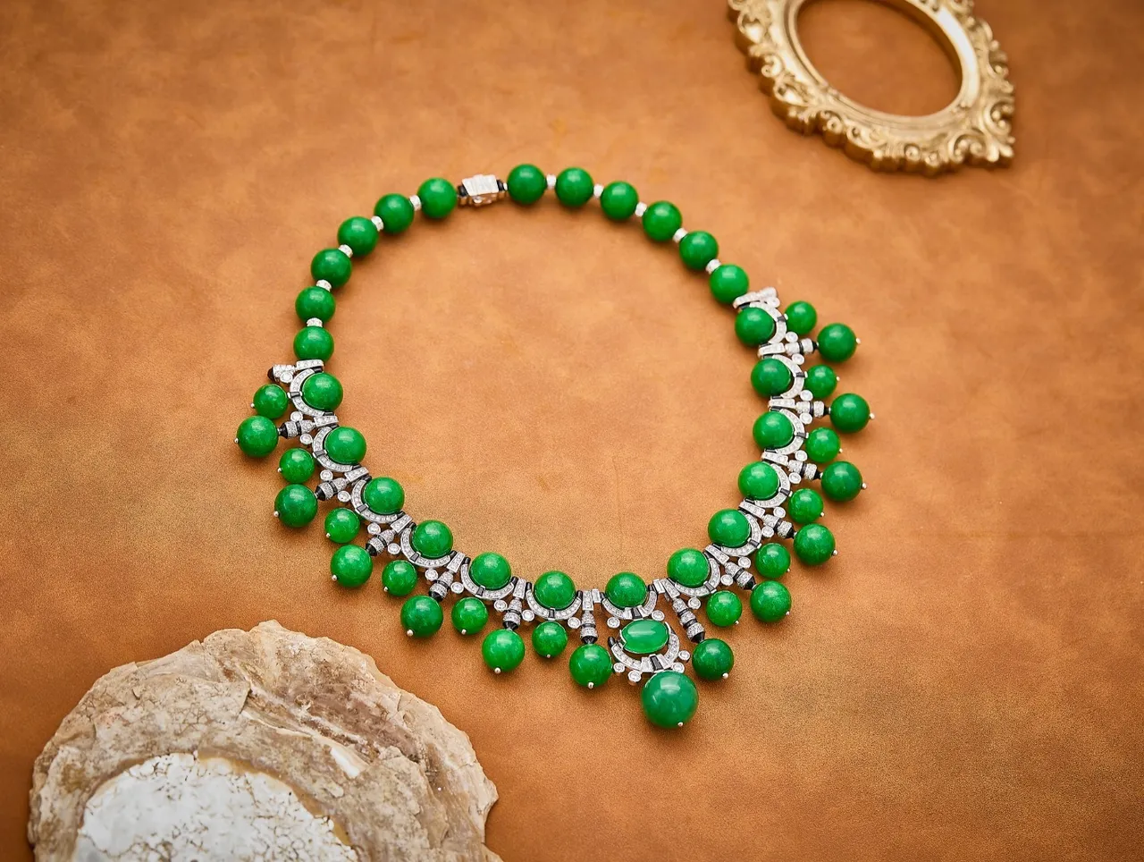 Green Blue Beaded Diamond-Accented Necklace 3