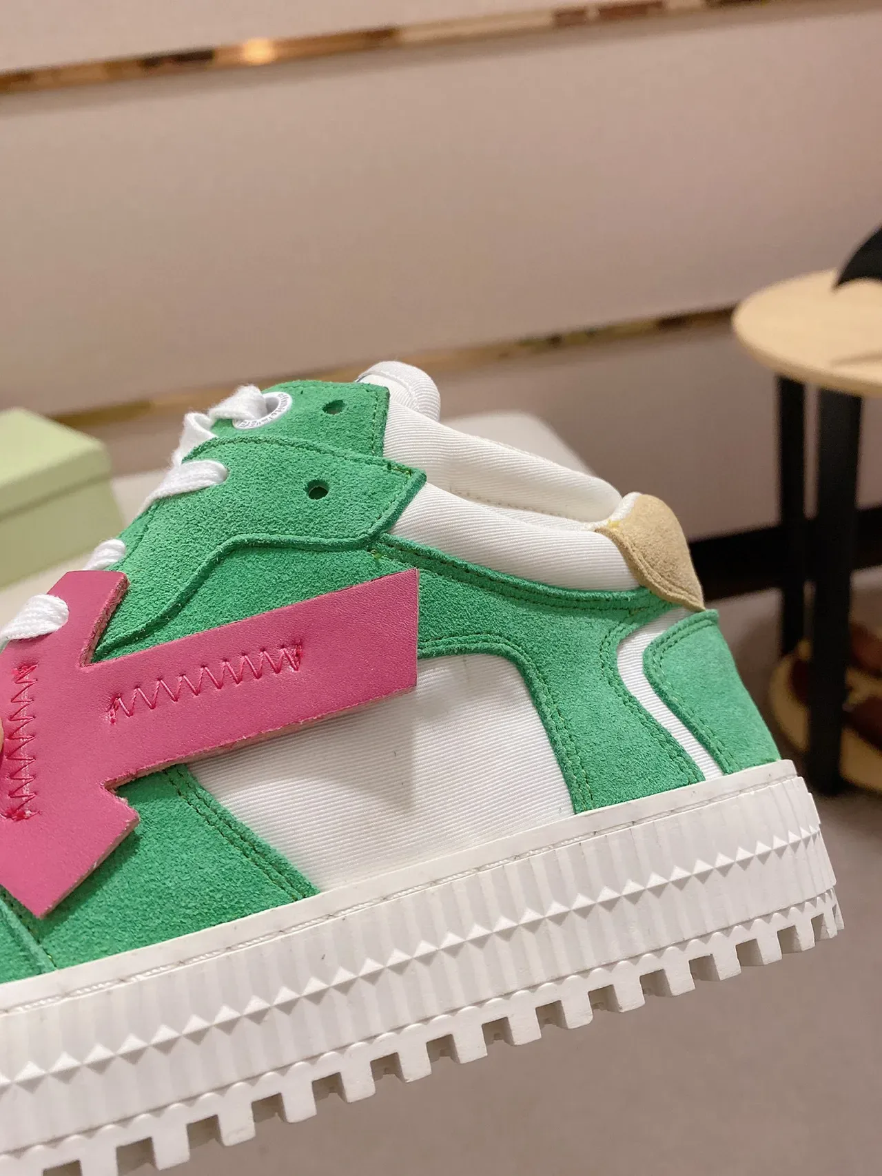 Green Pink Suede And White Perforated Upper Bold Strap Overlay Sneakers 3