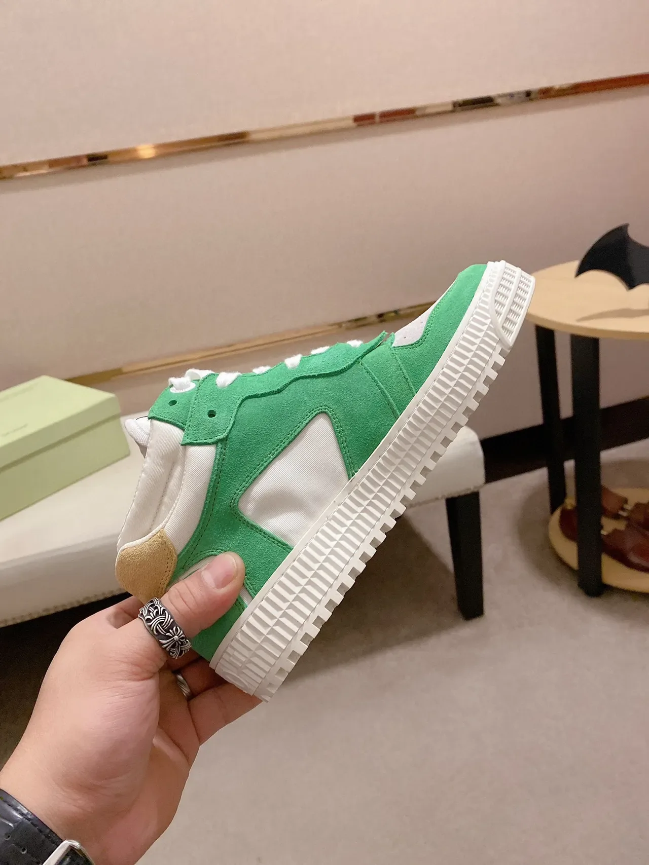 Green Pink Suede And White Perforated Upper Bold Strap Overlay Sneakers 5