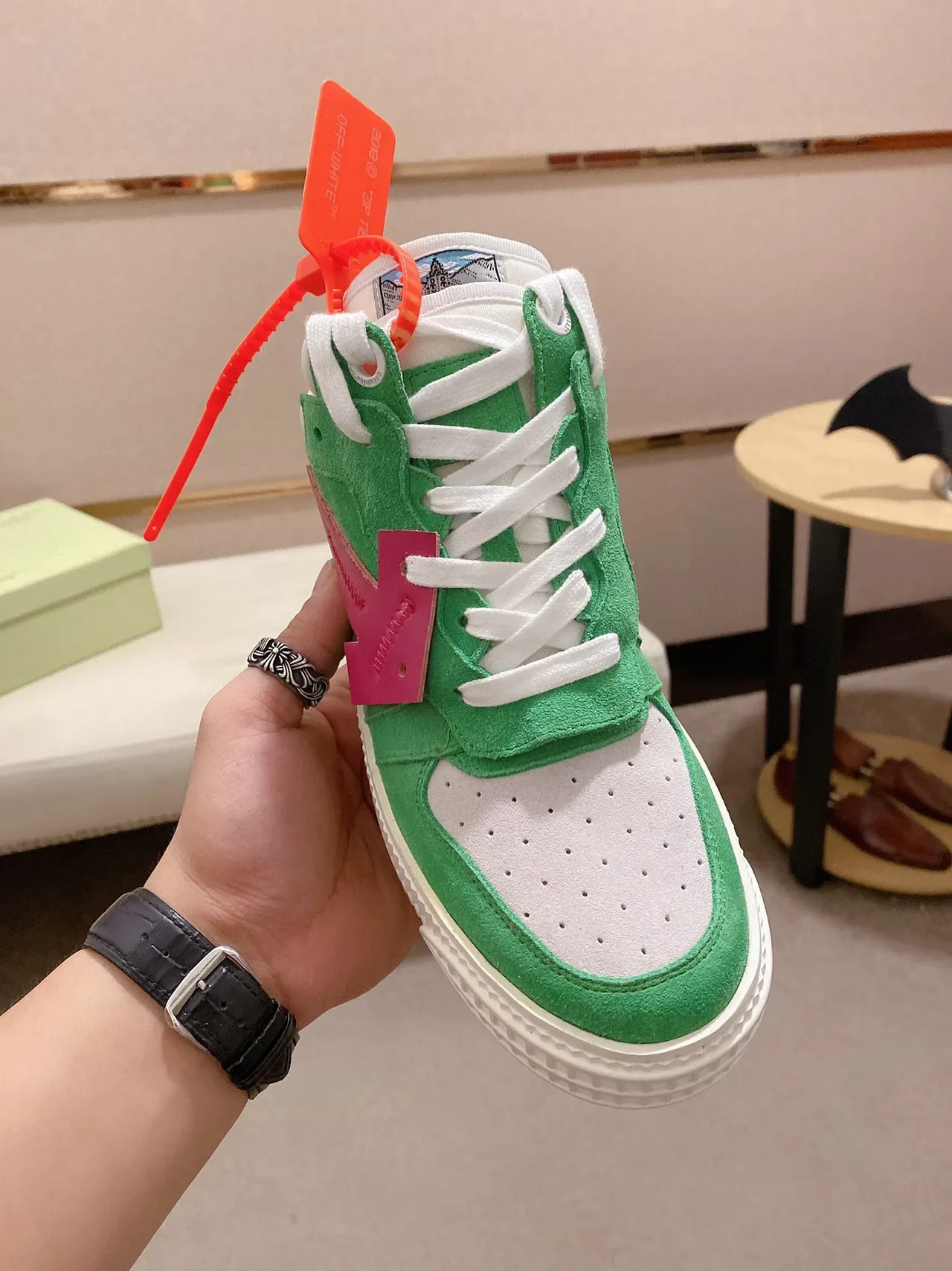 Green Pink Suede And White Perforated Upper Bold Strap Overlay Sneakers 8