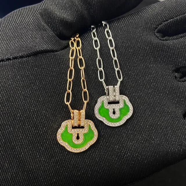 Green Purple Enamel-Filled Cloud-Shaped Pendant Pavé-Set Border Necklace 4