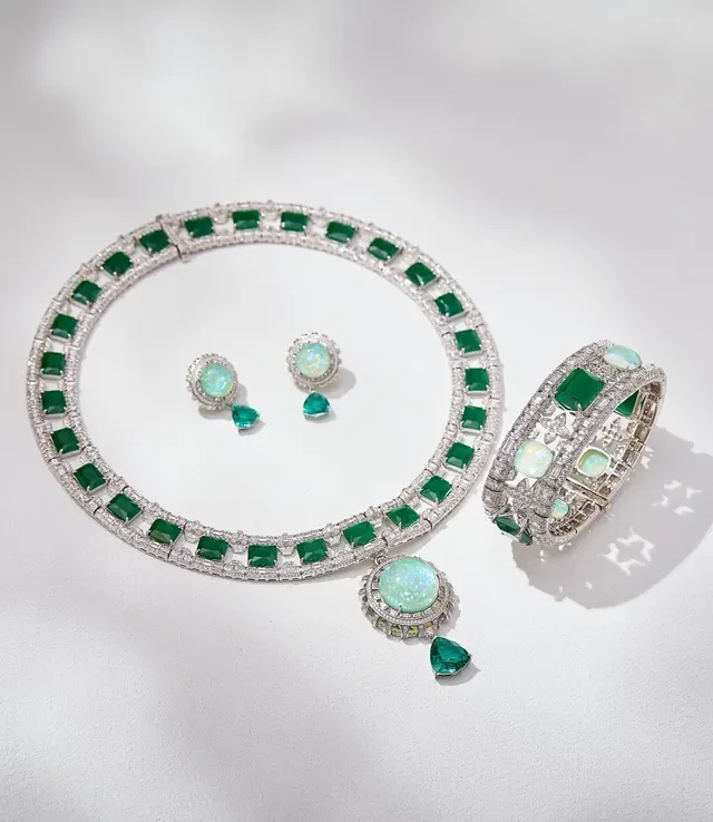 Green Silver Multi-Row Pavé-Set Diamonds Bracelet 3