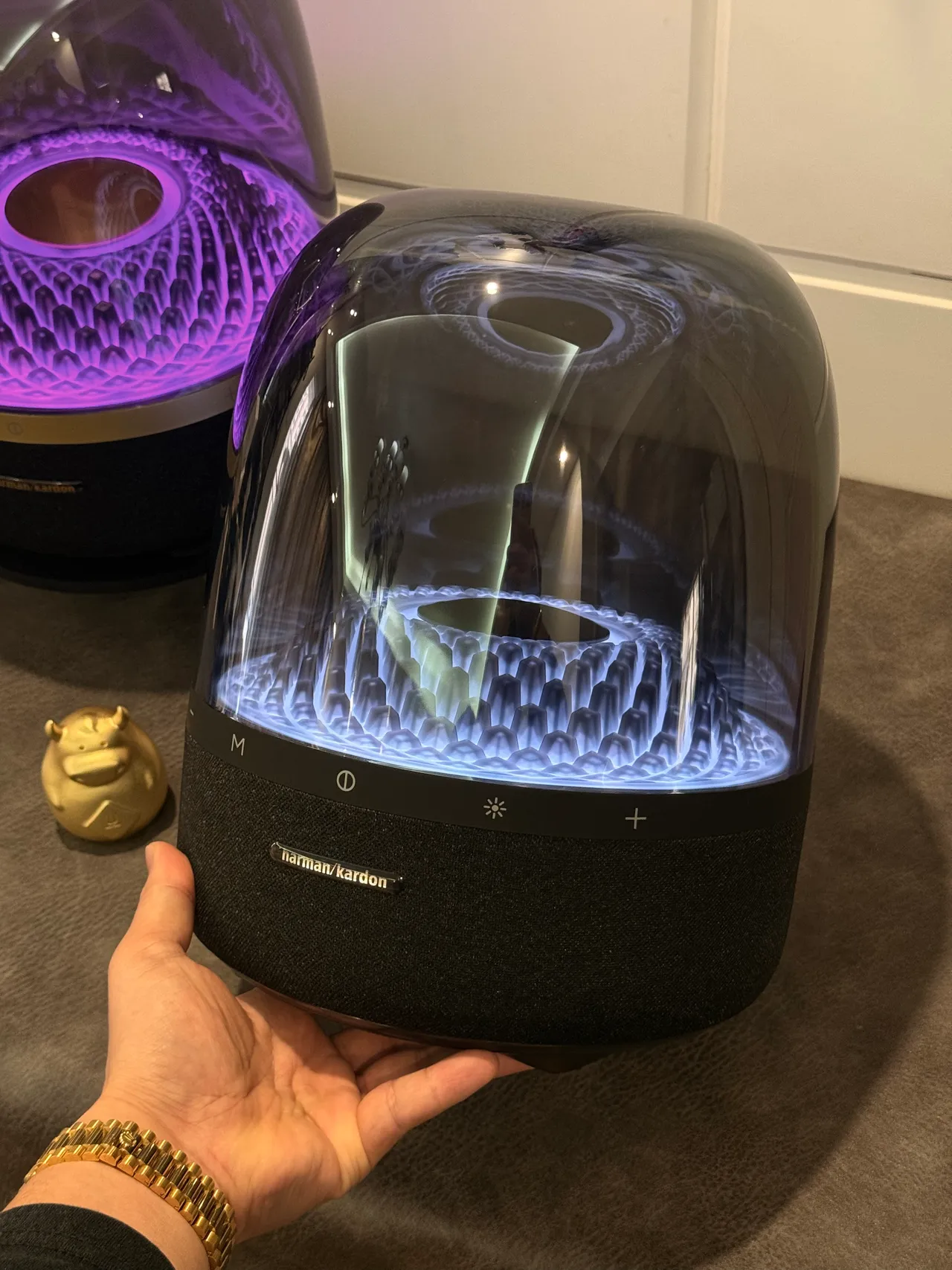 harman/kardon কালো স্বচ্ছ গম্বুজাকার এনক্লোজার আলোকিত অভ্যন্তরীণ ট্রান্সডিউসার অ্যারে পোর্টেবল স্পিকার 15