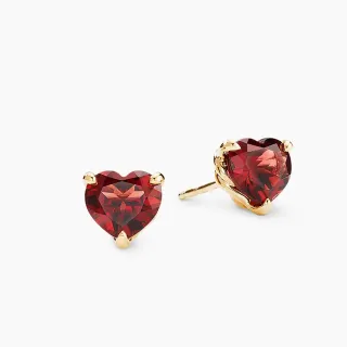 Heart-Shaped Faceted Red Gemstone Gold-Tone Stud Earrings