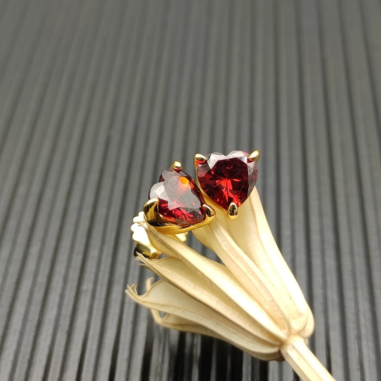 Heart-Shaped Faceted Red Gemstone Gold-Tone Stud Earrings 2