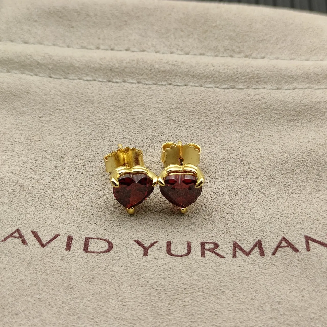 Heart-Shaped Faceted Red Gemstone Gold-Tone Stud Earrings 8