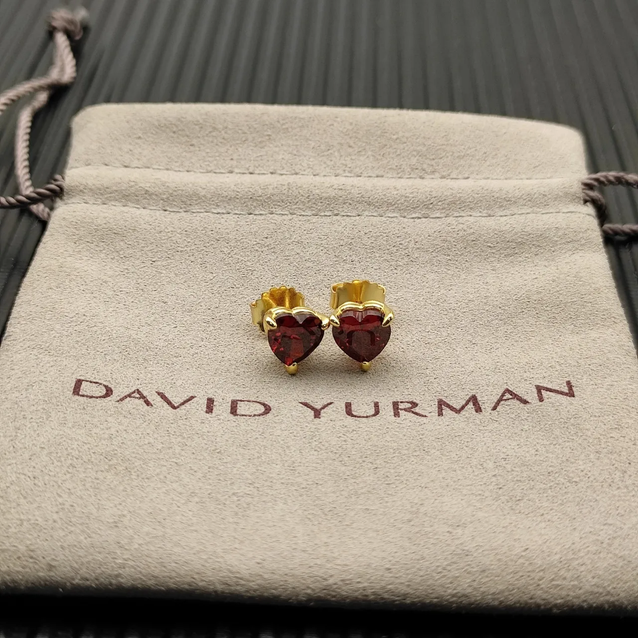Heart-Shaped Faceted Red Gemstone Gold-Tone Stud Earrings 9