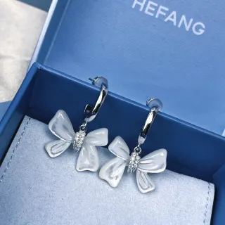 HEFANG Bow Pendant Crystal Accent Silver-Tone Earrings