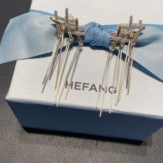 HEFANG Geometric Crystal Fringe Dangle Earrings