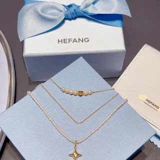 HEFANG Colares de tom dourado pérola estrela e encanto coração em camadas