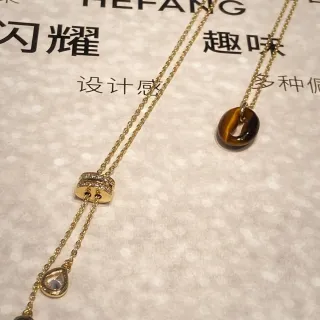 HEFANG Gold-Tone Tiger's Eye and Pavé Pendant Necklaces