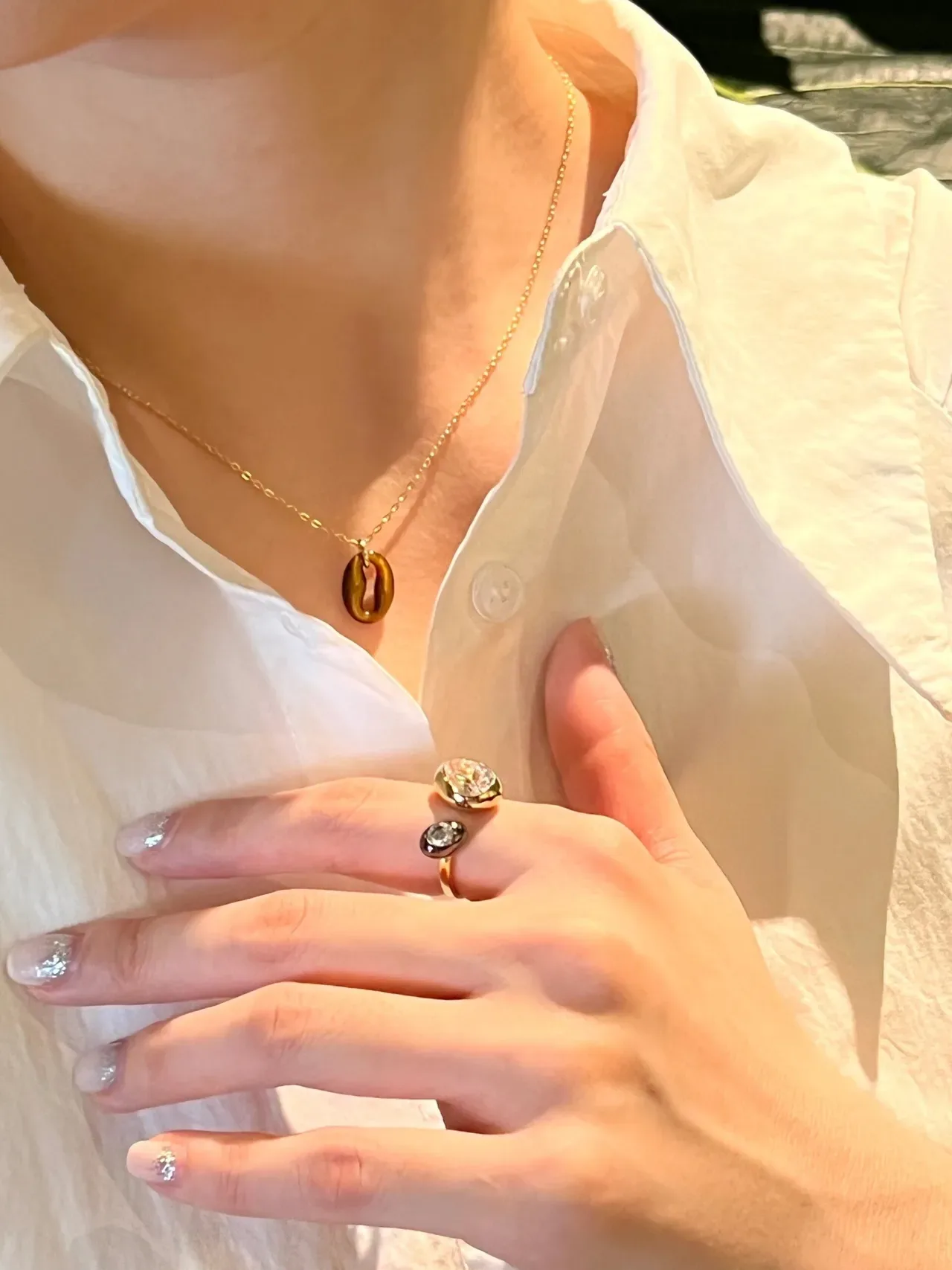 HEFANG Colliers avec pendentif œil de tigre et pavé en doré 2