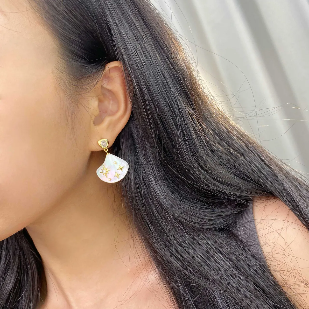 HEFANG Mother-of-Pearl Star Drop Earrings 2